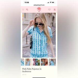 Pink Palm Puff Pajamas in Seabreeze Large NWT